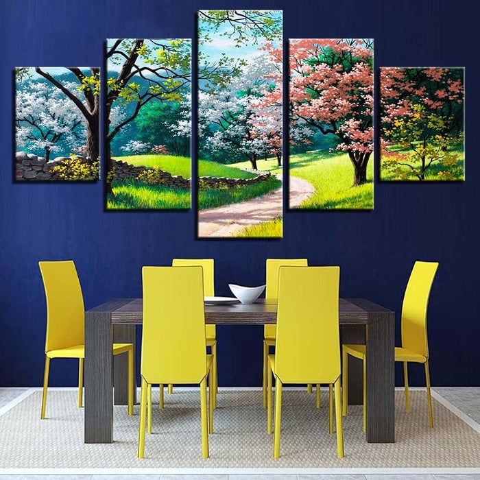 Flower Tree Spring 5 Piece HD Multi Panel Canvas Wall Art Frame - Original Frame