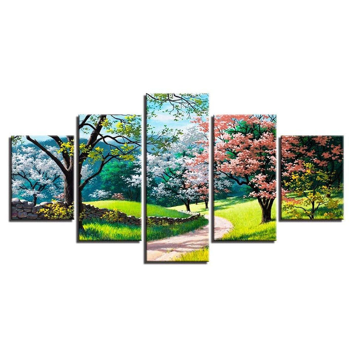 Flower Tree Spring 5 Piece HD Multi Panel Canvas Wall Art Frame