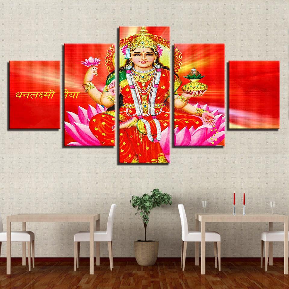 Goddess Lakshmi 5 Piece HD Multi Panel Canvas Wall Art Frame - Original Frame