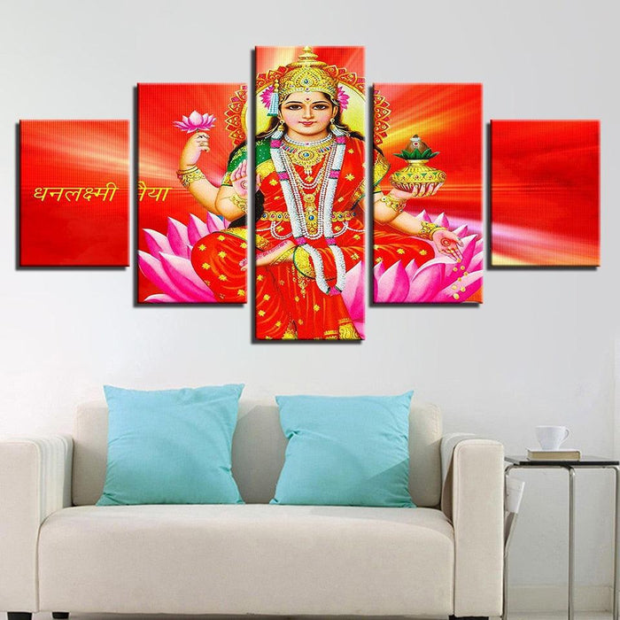 Goddess Lakshmi 5 Piece HD Multi Panel Canvas Wall Art Frame