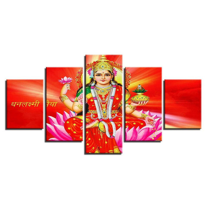 Goddess Lakshmi 5 Piece HD Multi Panel Canvas Wall Art Frame - Original Frame