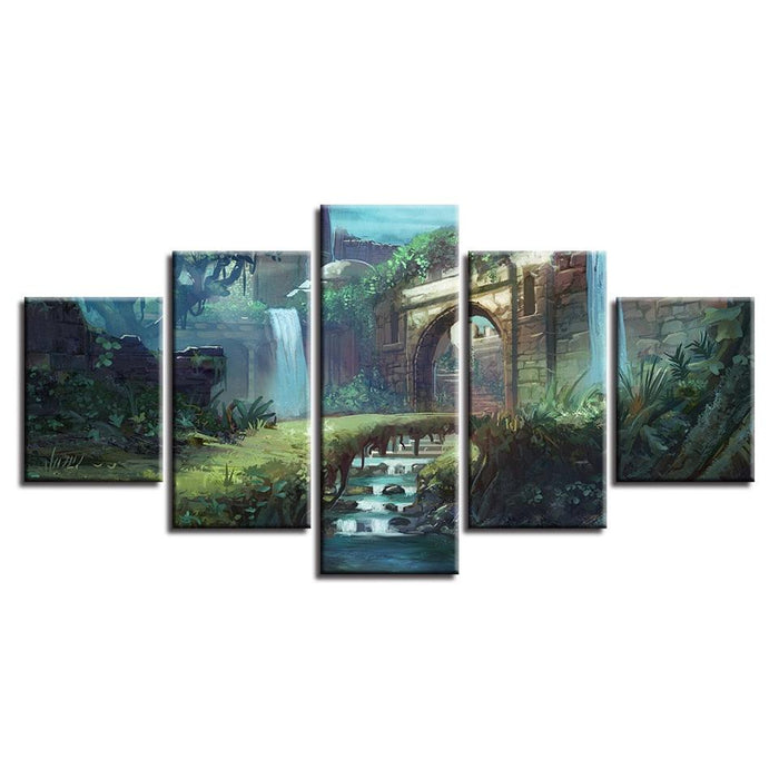 Castle Path Nature 5 Piece HD Multi Panel Canvas Wall Art Frame - Original Frame