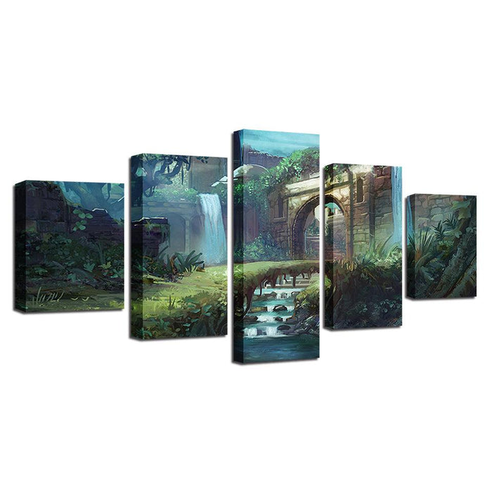 Castle Path Nature 5 Piece HD Multi Panel Canvas Wall Art Frame - Original Frame