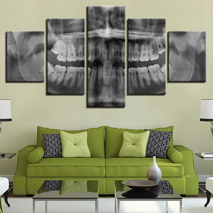 Skull Teeth 5 Piece HD Multi Panel Canvas Wall Art Frame - Original Frame