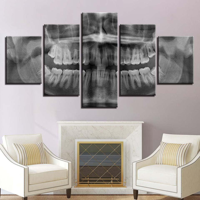 Skull Teeth 5 Piece HD Multi Panel Canvas Wall Art Frame - Original Frame