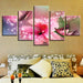 Pink Lilies And Butterflies 5 Piece HD Multi Panel Canvas Wall Art Frame - Original Frame