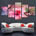 Pink Lilies And Butterflies 5 Piece HD Multi Panel Canvas Wall Art Frame - Original Frame