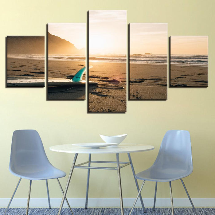 Sunshine Beach Surf Board 5 Piece HD Multi Panel Canvas Wall Art Frame