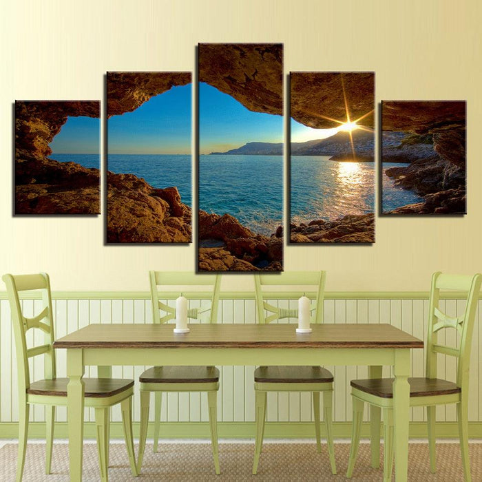 Sunset Cliff 5 Piece HD Multi Panel Canvas Wall Art Frame - Original Frame