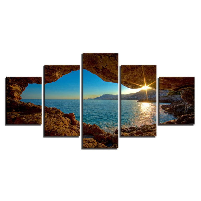 Outside Cave Sunset 5 Piece HD Multi Panel Canvas Wall Art Frame