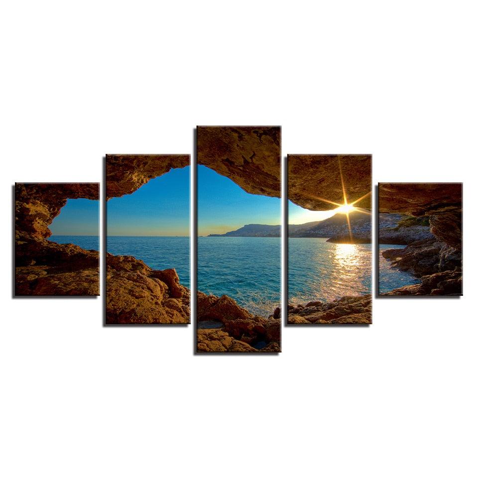 Sunset Cliff 5 Piece HD Multi Panel Canvas Wall Art Frame - Original Frame