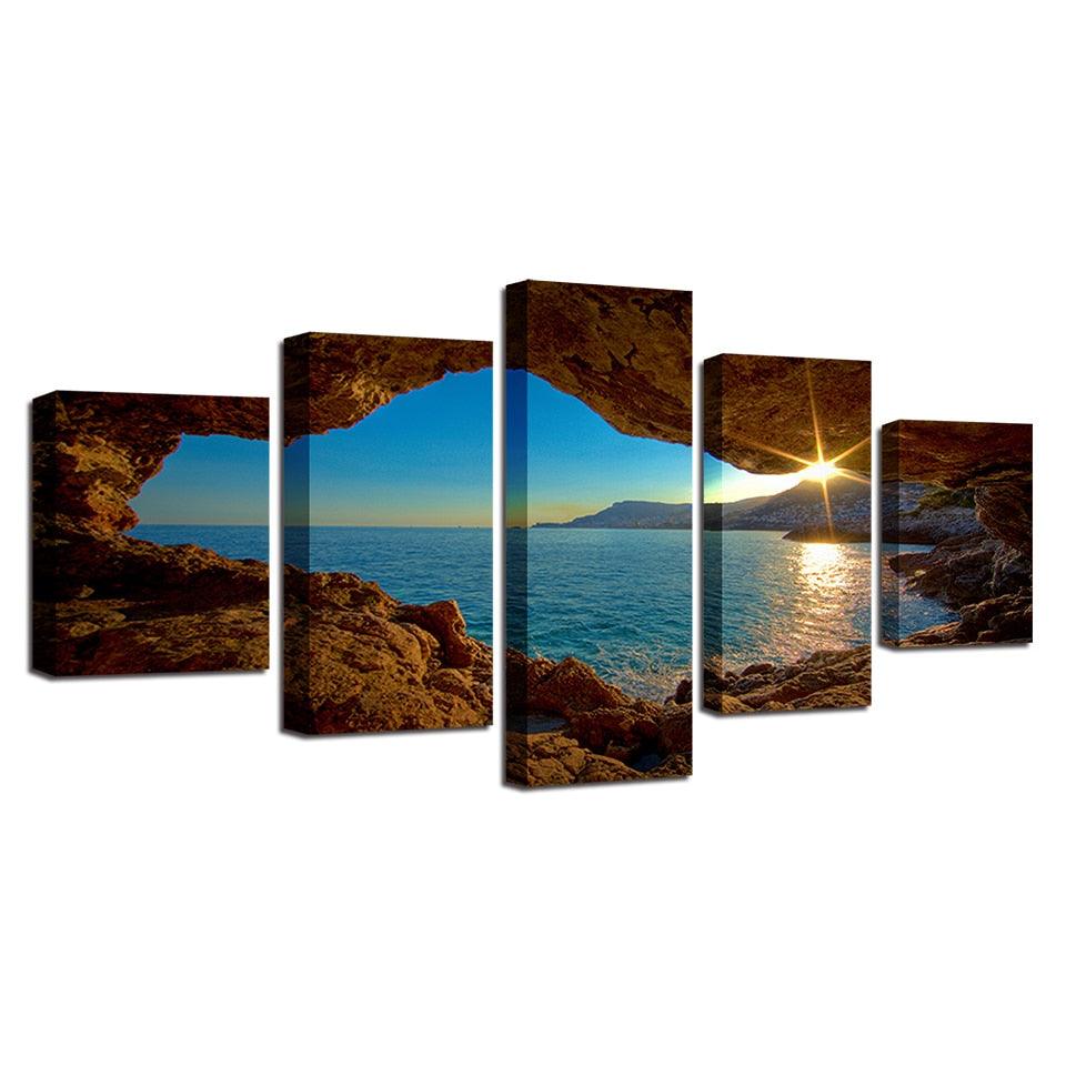 Sunset Cliff 5 Piece HD Multi Panel Canvas Wall Art Frame - Original Frame