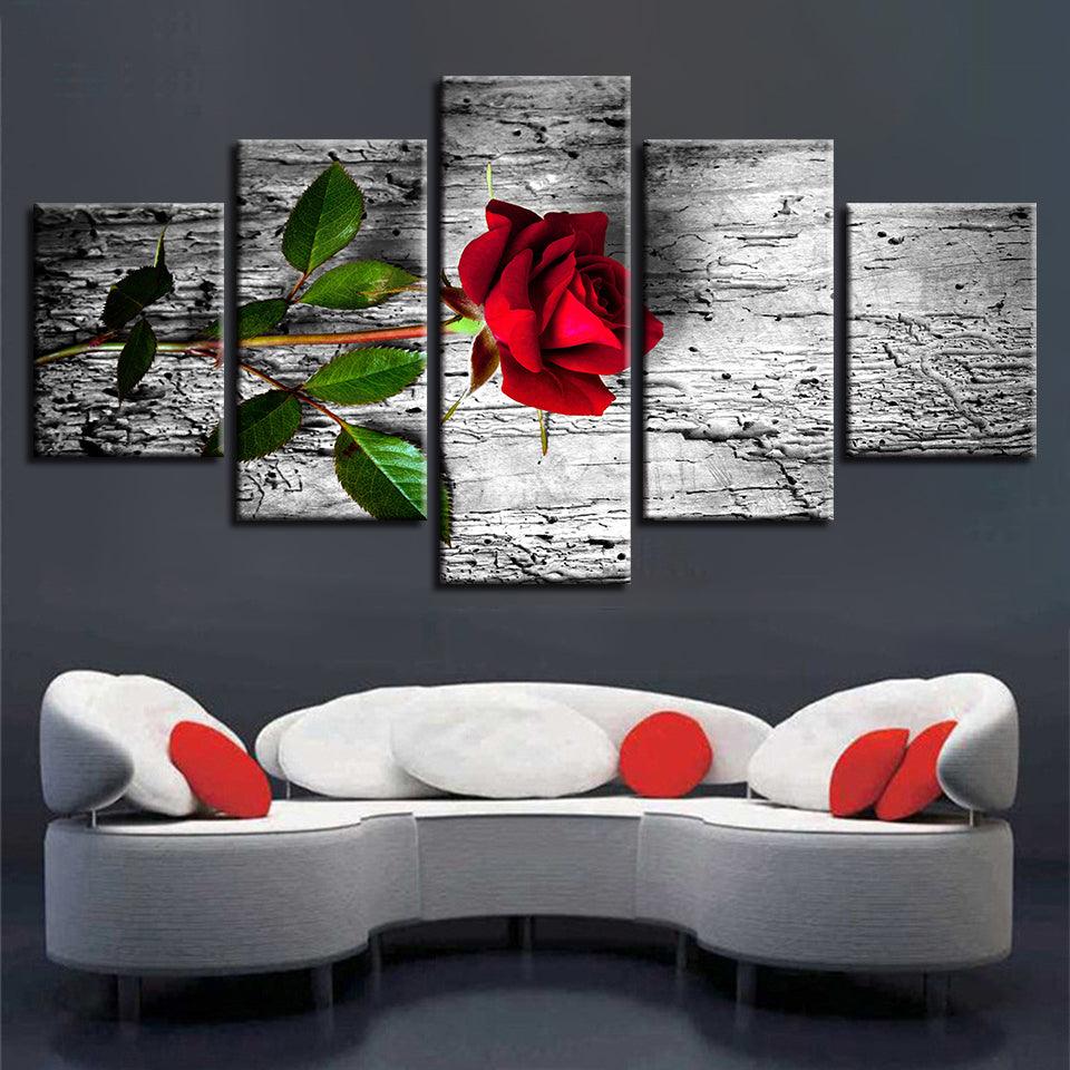 Red Rose HD 5 Piece HD Multi Panel Canvas Wall Art Frame - Original Frame