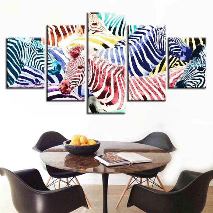 Zebras 5 Piece HD Multi Panel Canvas Wall Art Frame - Original Frame