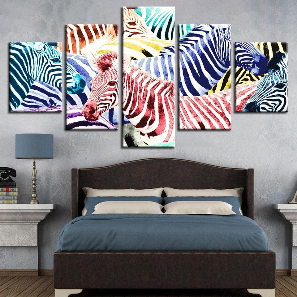 Zebras 5 Piece HD Multi Panel Canvas Wall Art Frame - Original Frame