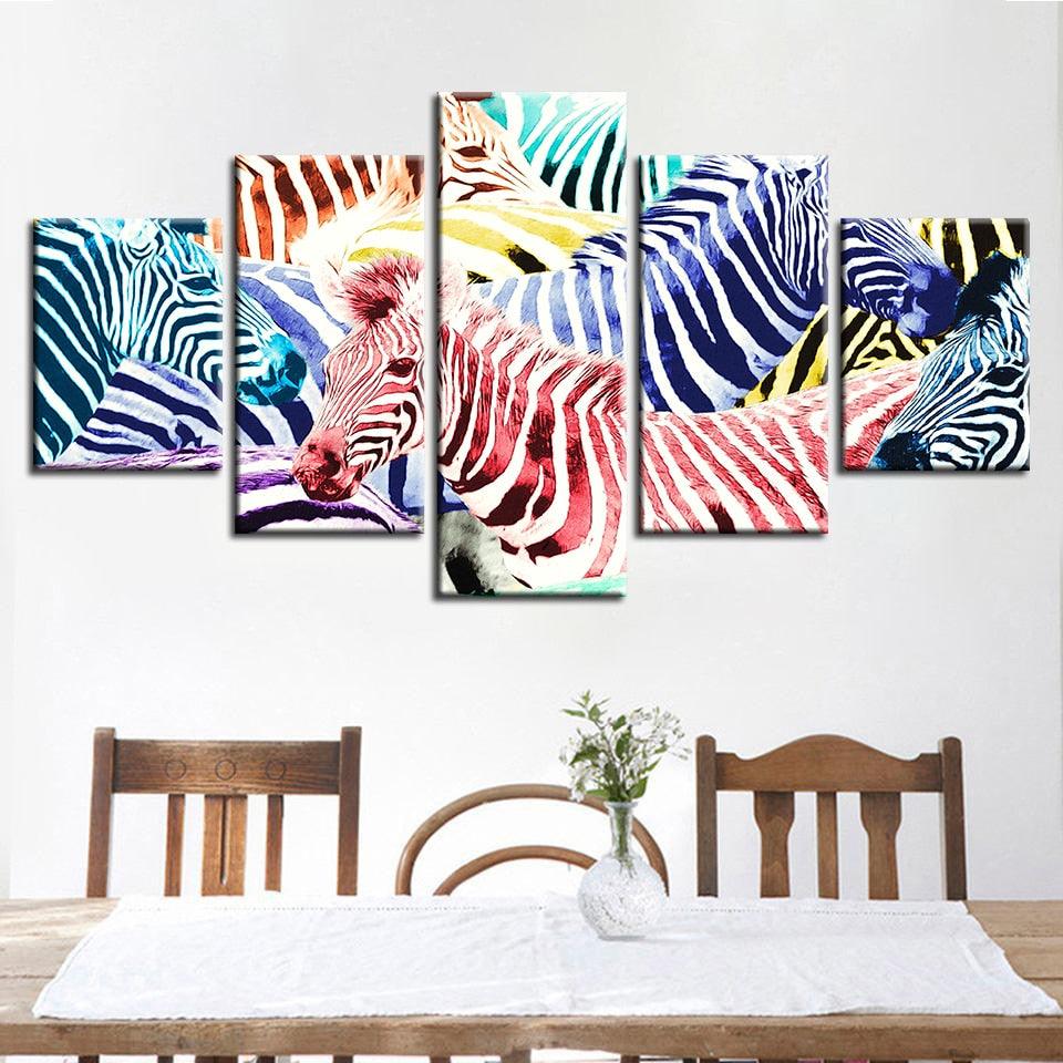 Zebras 5 Piece HD Multi Panel Canvas Wall Art Frame - Original Frame