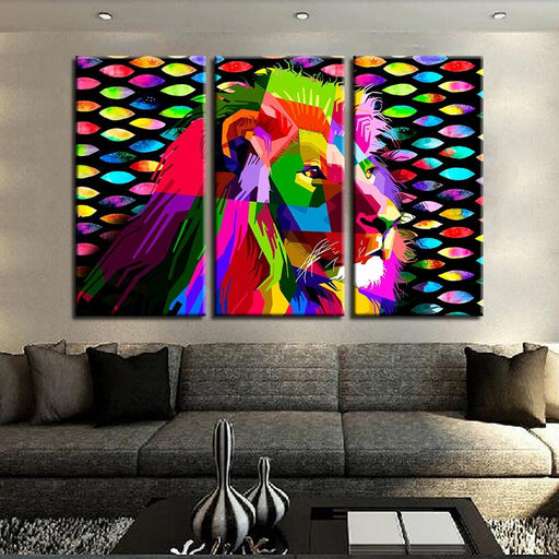 Digital Lion Print 3 Piece HD Multi Panel Canvas Wall Art Frame - Original Frame