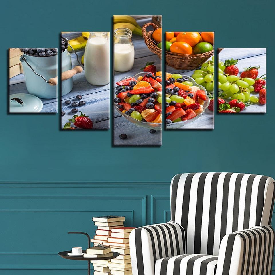 Fruits And Milk 5 Piece HD Multi Panel Canvas Wall Art Frame - Original Frame