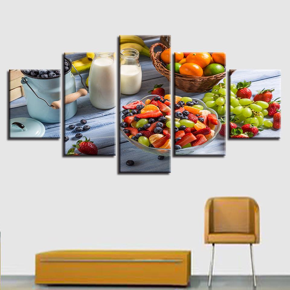 Fruits And Milk 5 Piece HD Multi Panel Canvas Wall Art Frame - Original Frame
