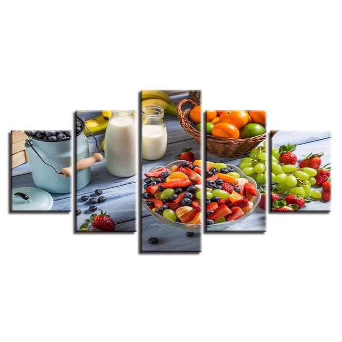 Fruits And Milk 5 Piece HD Multi Panel Canvas Wall Art Frame - Original Frame