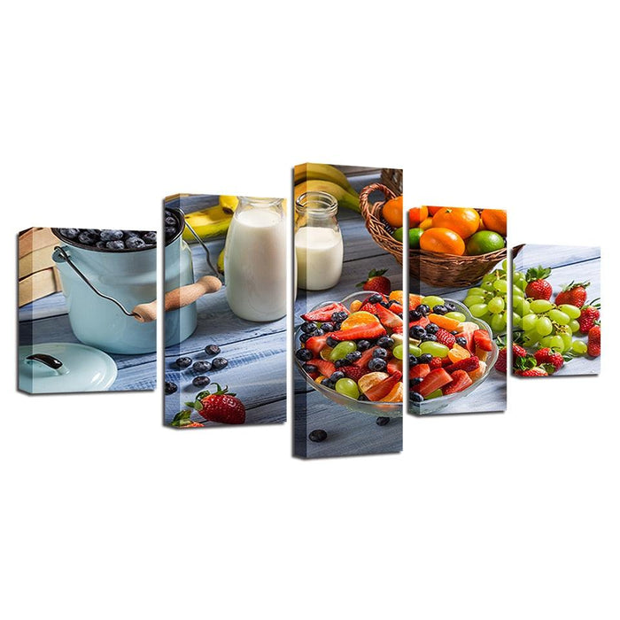 Fruits And Milk 5 Piece HD Multi Panel Canvas Wall Art Frame - Original Frame