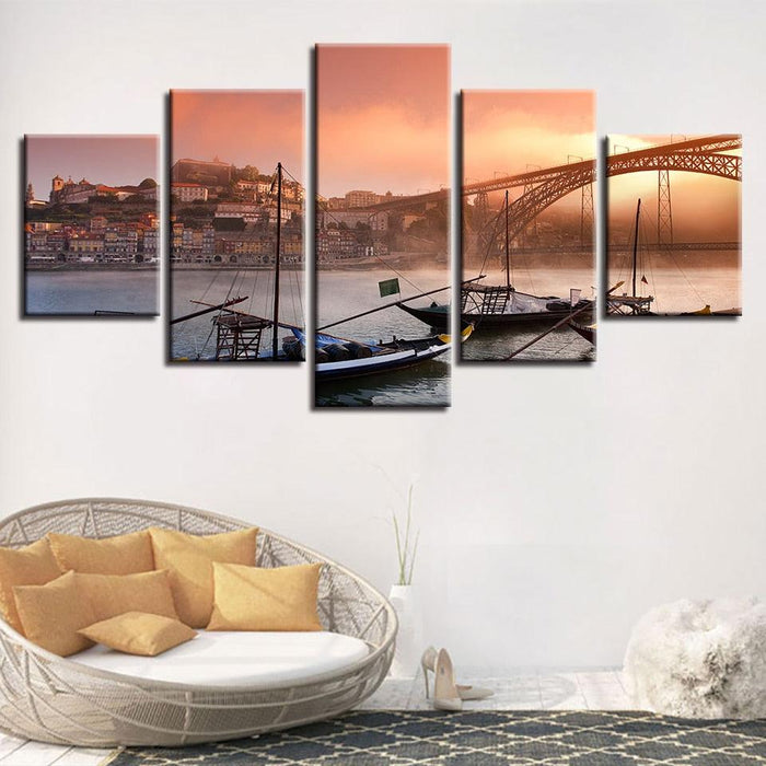 Porto Ponte Dom Luis 5 Piece HD Multi Panel Canvas Wall Art - Original Frame