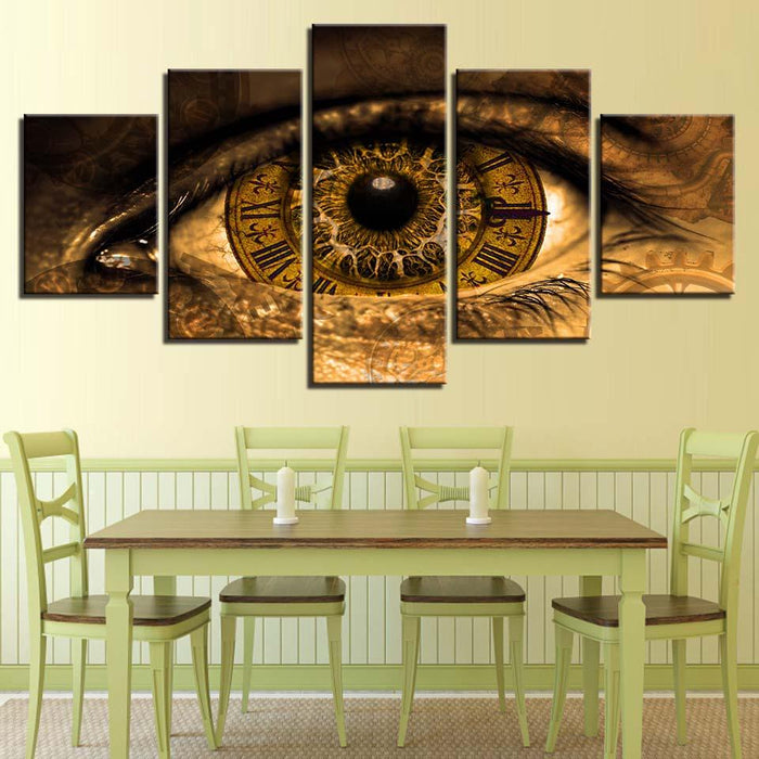 Clock In The Eyes 5 Piece HD Multi Panel Canvas Wall Art Frame - Original Frame