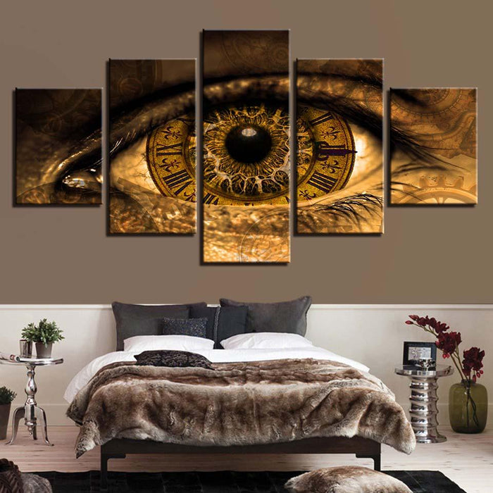 Clock In The Eyes 5 Piece HD Multi Panel Canvas Wall Art Frame - Original Frame