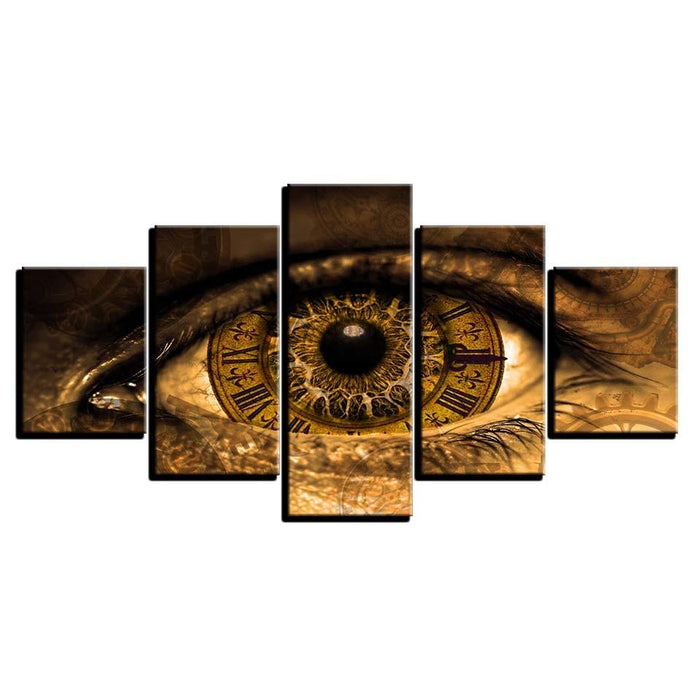 Clock In The Eyes 5 Piece HD Multi Panel Canvas Wall Art Frame - Original Frame