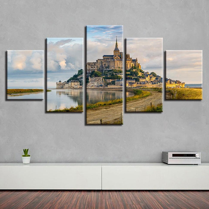 Mont Saint Michel 5 Piece HD Multi Panel Canvas Wall Art Frame - Original Frame