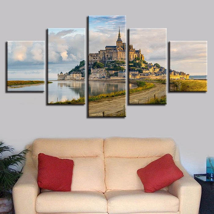 Mont Saint Michel 5 Piece HD Multi Panel Canvas Wall Art Frame - Original Frame