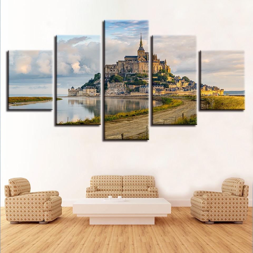Mont Saint Michel 5 Piece HD Multi Panel Canvas Wall Art Frame - Original Frame