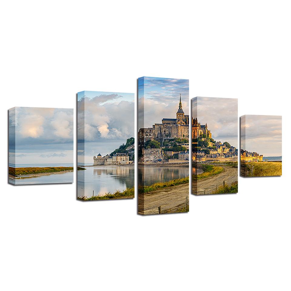Mont Saint Michel 5 Piece HD Multi Panel Canvas Wall Art Frame - Original Frame