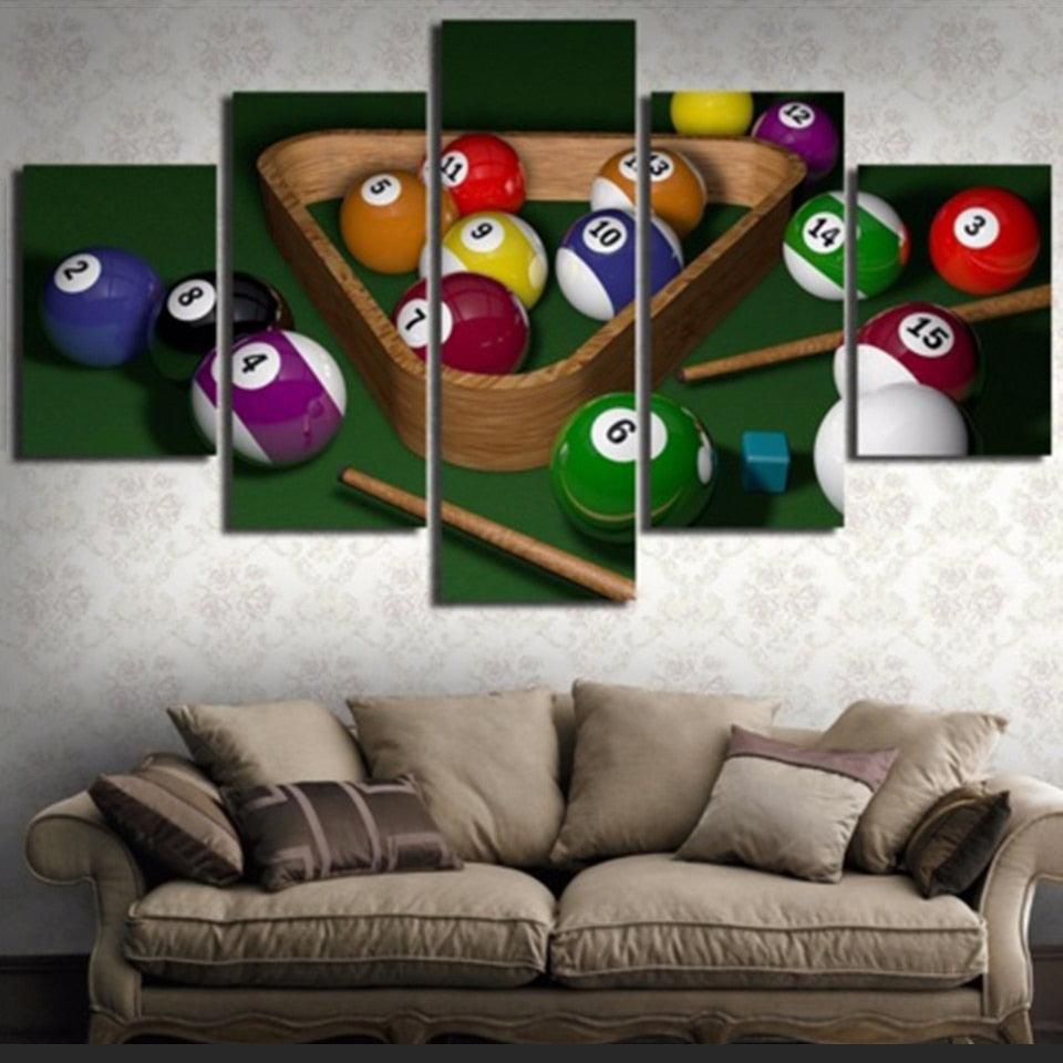 Billiards And Ball 5 Piece HD Multi Panel Canvas Wall Art Frame - Original Frame