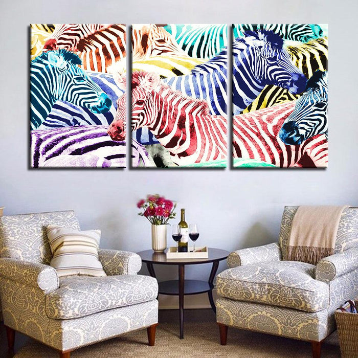 Zebras 3 Piece HD Multi Panel Canvas Wall Art Frame - Original Frame