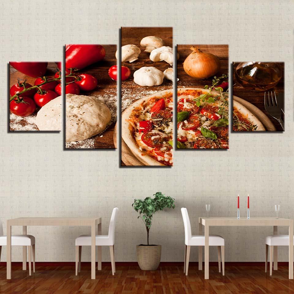 Tomato Mushroom Onion Chili 5 Piece HD Multi Panel Canvas Wall Art Frame - Original Frame