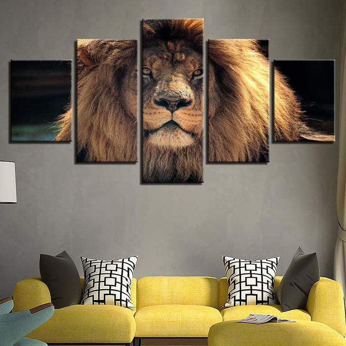 Animal Lion 5 Piece HD Multi Panel Canvas Wall Art Frame - Original Frame