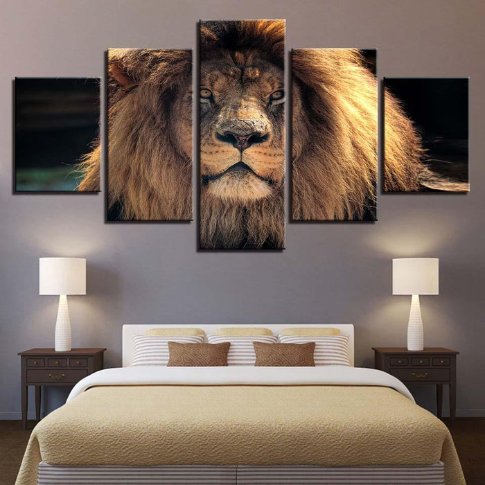 Animal Lion 5 Piece HD Multi Panel Canvas Wall Art Frame - Original Frame