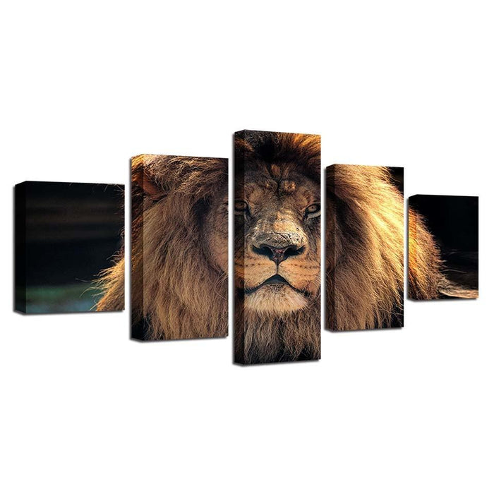 Animal Lion 5 Piece HD Multi Panel Canvas Wall Art Frame - Original Frame