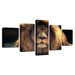 Animal Lion 5 Piece HD Multi Panel Canvas Wall Art Frame - Original Frame