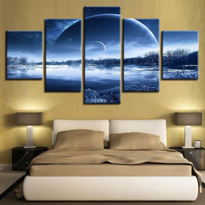 Moonlit Night 5 Piece HD Multi Panel Canvas Wall Art Frame - Original Frame