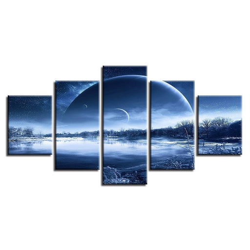 Moonlit Night 5 Piece HD Multi Panel Canvas Wall Art Frame - Original Frame