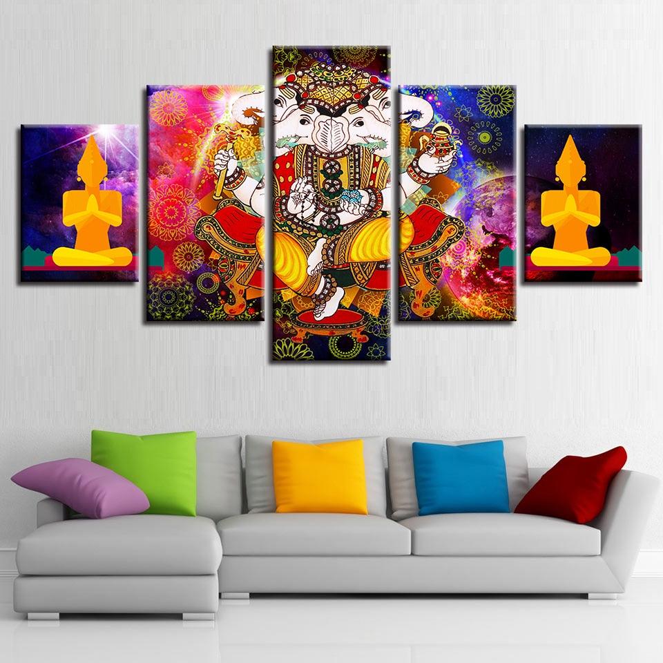 Lord Ganesha Art 5 Piece HD Multi Panel Canvas Wall Art Frame - Original Frame