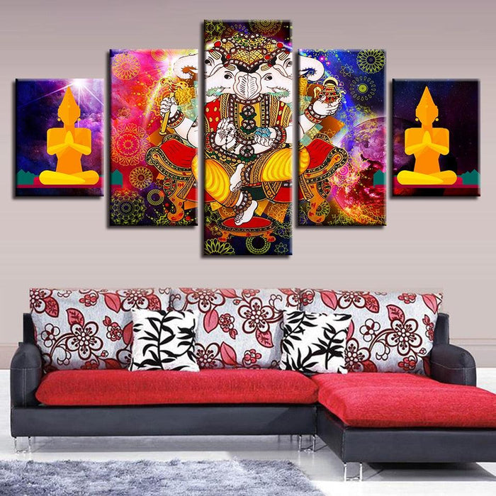 Lord Ganesha Art 5 Piece HD Multi Panel Canvas Wall Art Frame
