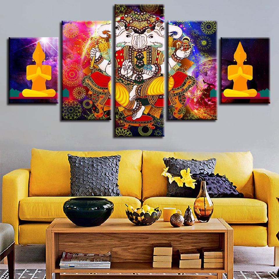 Lord Ganesha Art 5 Piece HD Multi Panel Canvas Wall Art Frame - Original Frame