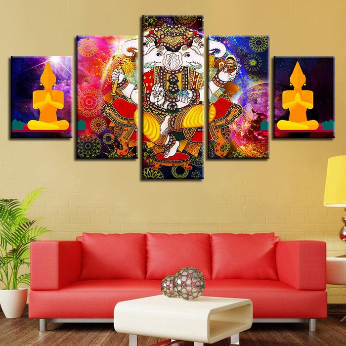 Lord Ganesha Art 5 Piece HD Multi Panel Canvas Wall Art Frame