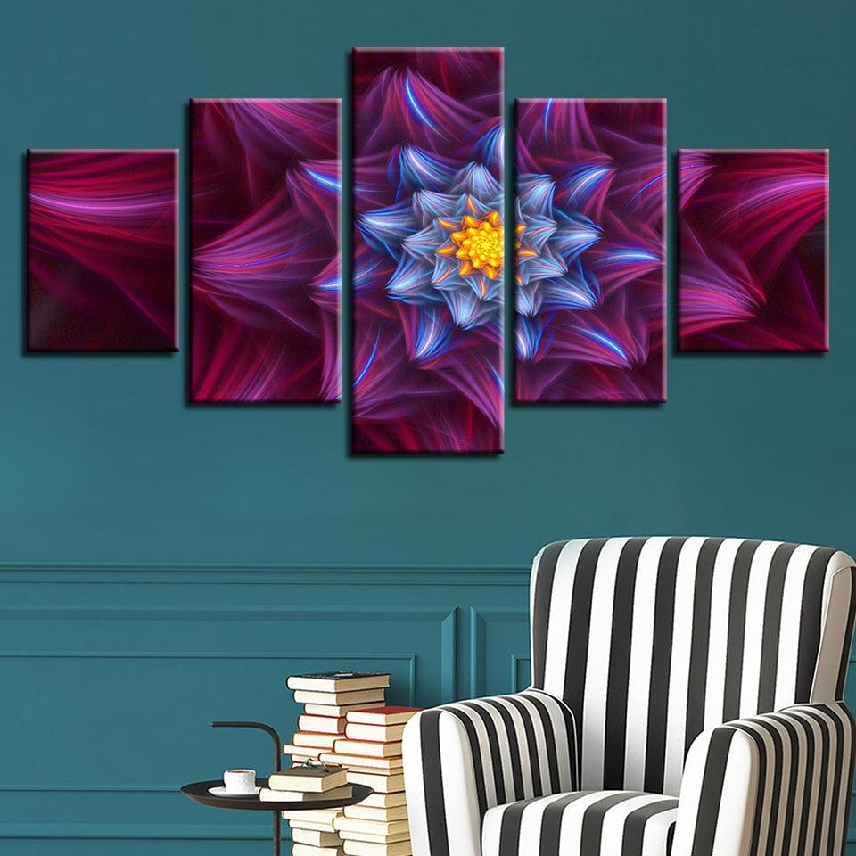 Abstract Red Flowers 5 Piece HD Multi Panel Canvas Wall Art Frame - Original Frame