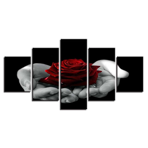 Hand Held Red Rose 5 Piece HD Multi Panel Canvas Wall Art Frame - Original Frame