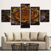 Golden Flower Abstract 5 Piece HD Multi Panel Canvas Wall Art Frame - Original Frame