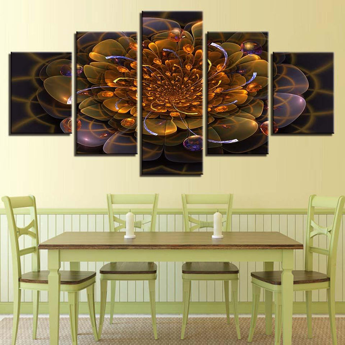 Golden Flower Abstract 5 Piece HD Multi Panel Canvas Wall Art Frame